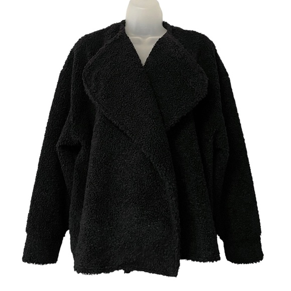 Express Sherpa Open Front Jacket Collar Soft Black Leather Women’s Size Medium - Picture 2 of 9